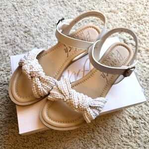 Beaded White Sandals with Ankle Strap